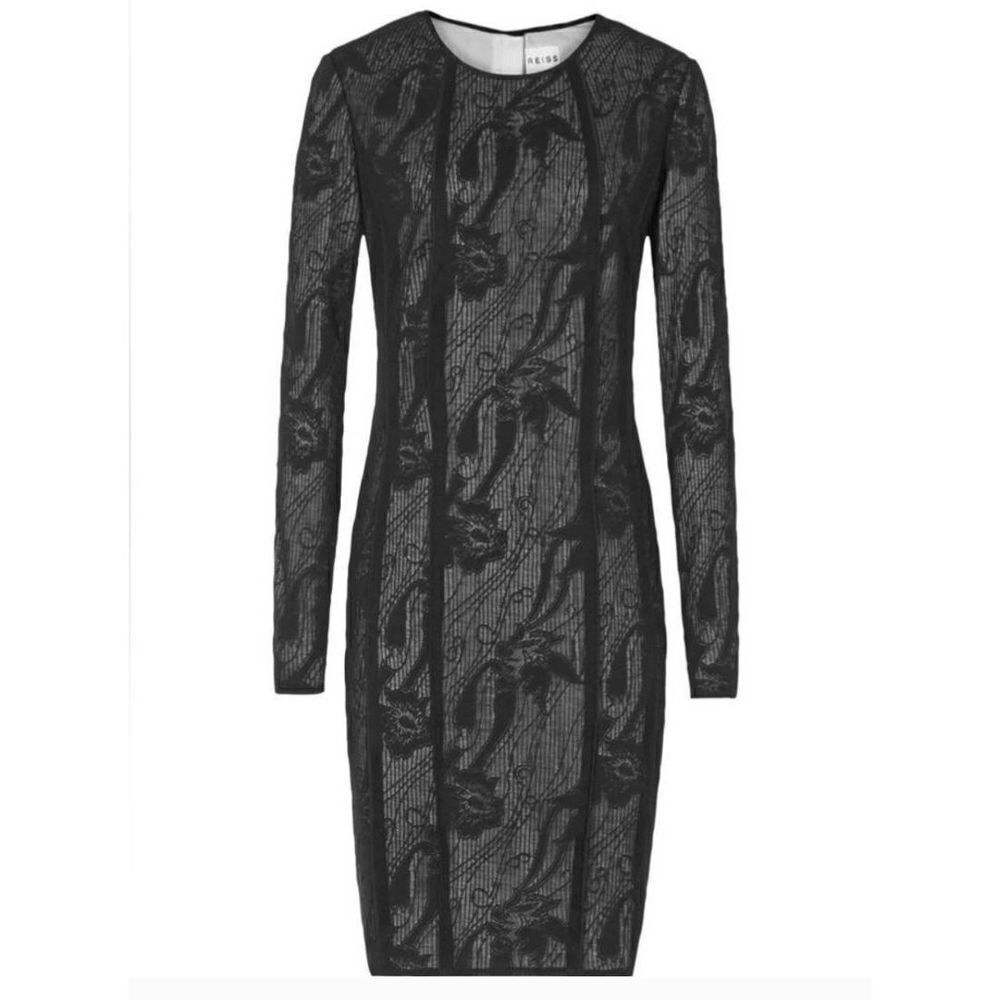 NWT REISS  Bodycon Kitty black Lace fitted black dress size 6